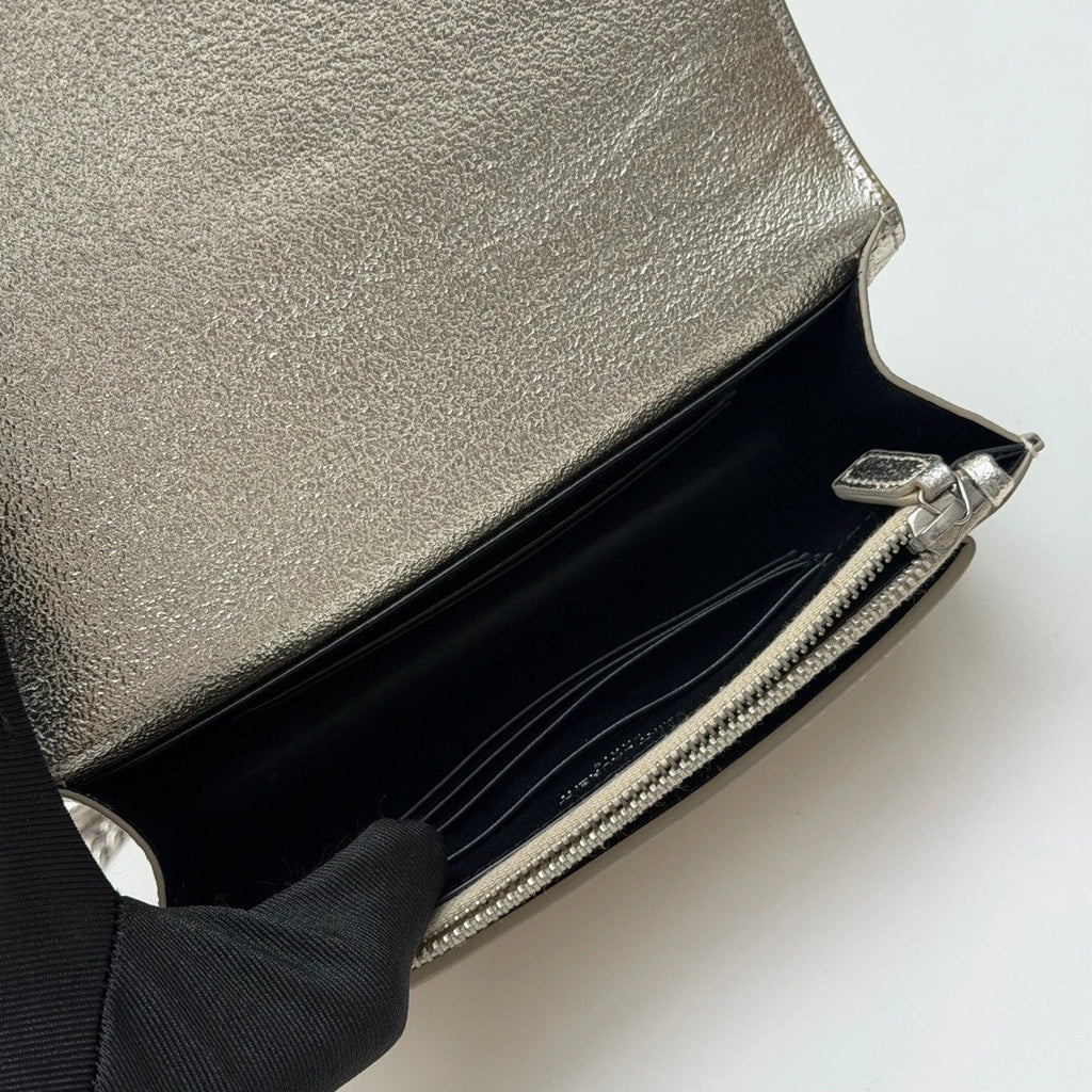 Saint Laurent Kate Chain Shoulder Crossbody Bag Silver Women Fashion