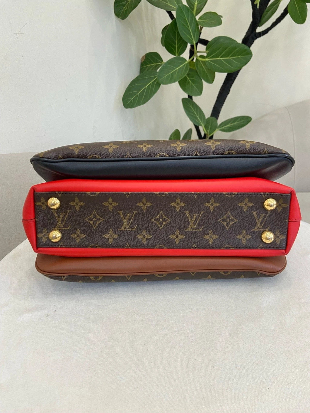 Louis Vuitton Millefeuille Monogram Top Handle Crossbody Brown Gold Women