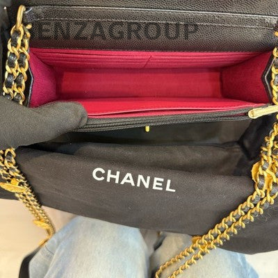 Chanel WOC Quilted Black Gold Chain Shoulder Crossbody Bag Classic Women