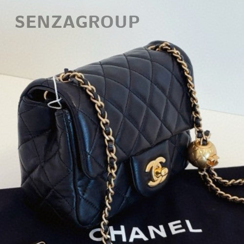 Chanel Classic Flap Chain Shoulder Bag Crossbody Black Gold Women Diamond