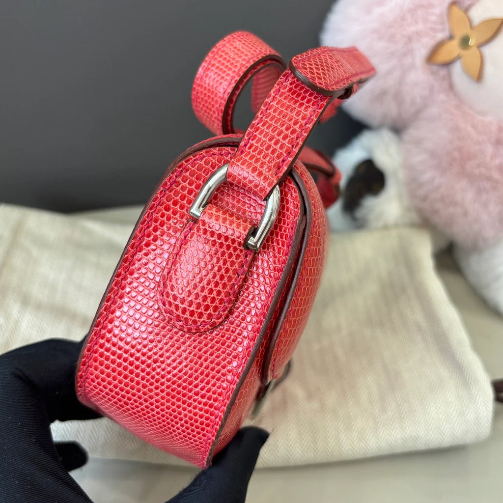 Hermes Cherche Midi 2Way Shoulder Crossbody Red Silver Women Classic Fashion