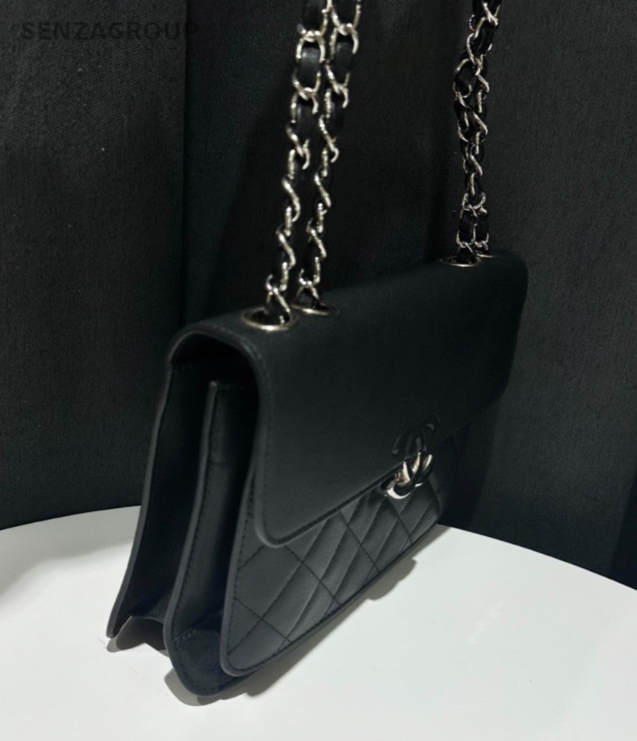 Chanel Diamond Pattern Cuba Series Chain Shoulder Bag Black Silver Women Classic