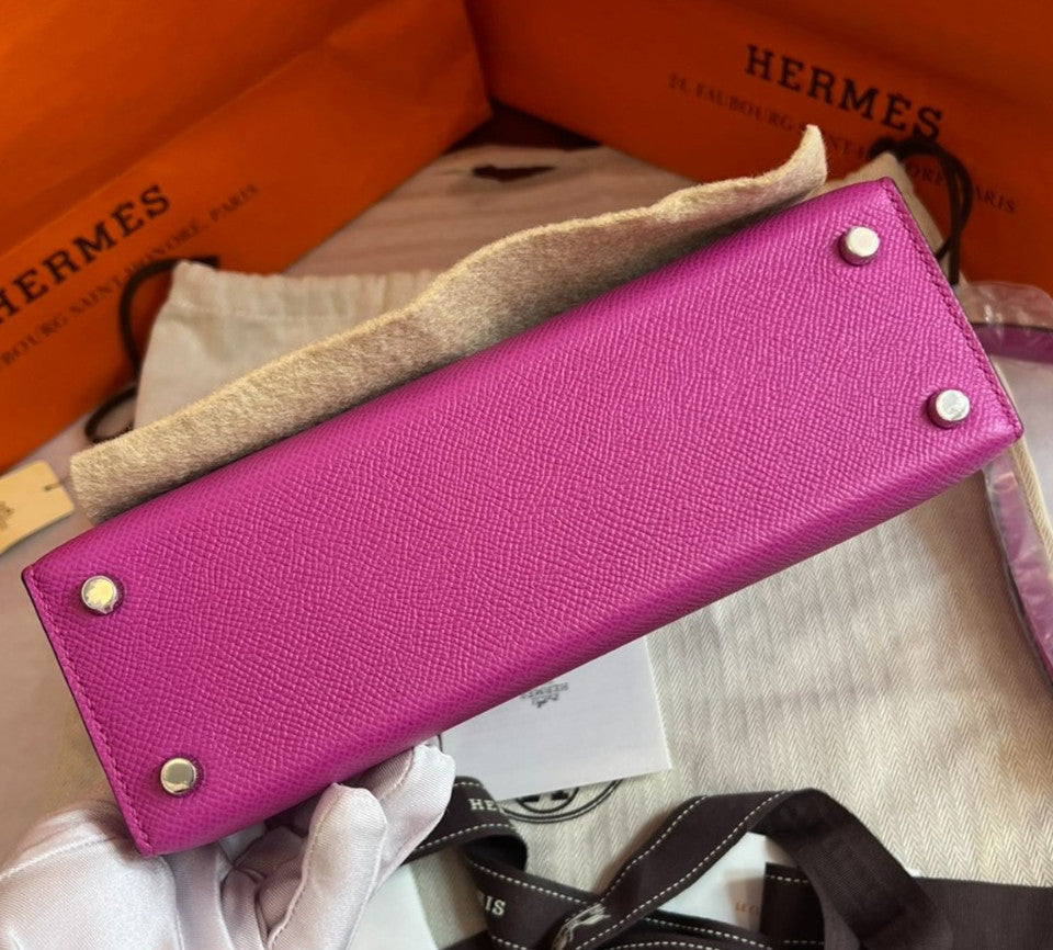 Hermes Verrou23 Epsom Leather Pink Silver Shoulder Bag Women Classic Fashion