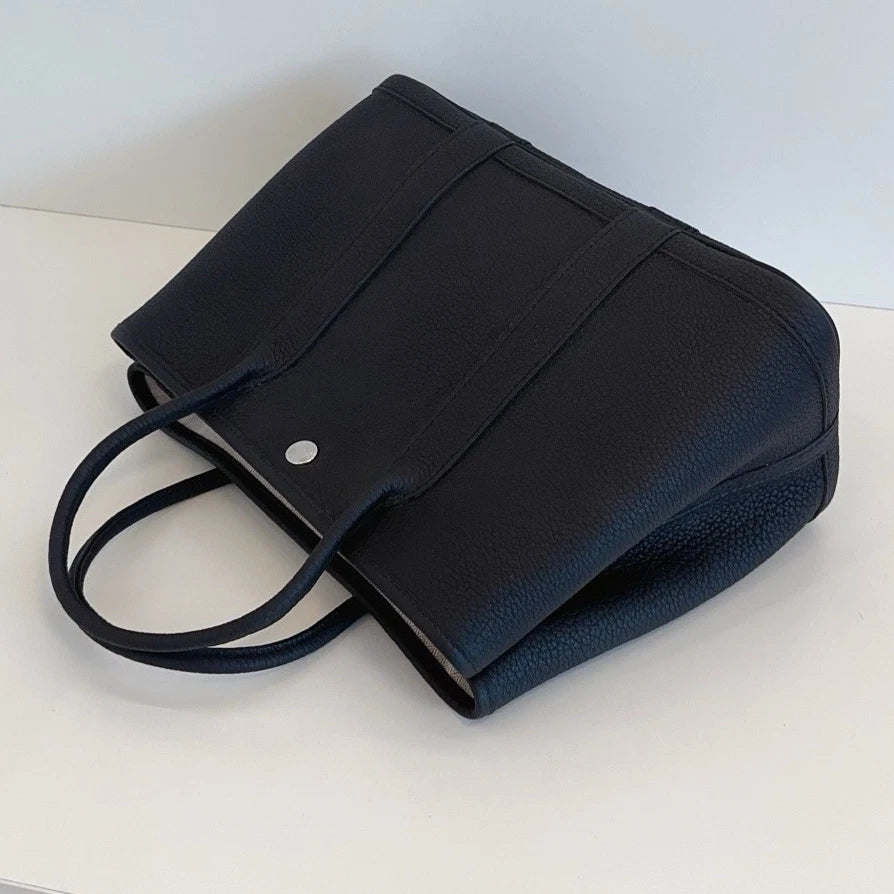 Excellent Hermes Garden Party30 Calfskin Black Tote Handbag Silver Hardware
