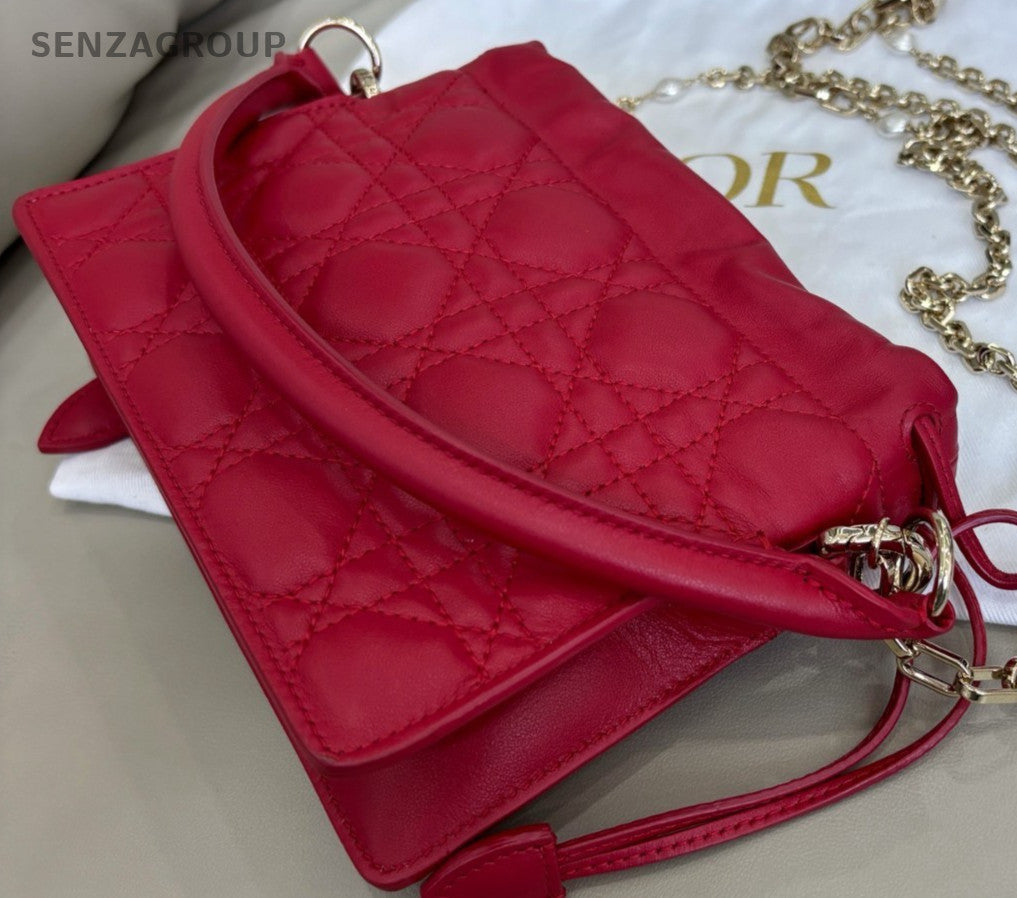 Christian Dior Milly Top Handle Shoulder Crossbody Bag Warm Red Women