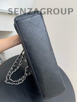 Chanel Classic Flap Black Silver GM Leather Chain Shoulder Bag