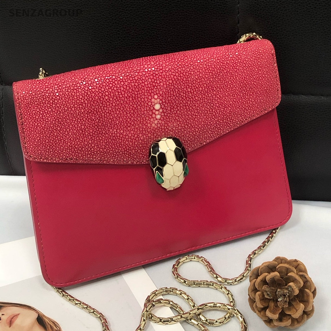Bvlgari Serpenti Forever Chain Bag Red Gold Women's Classic Shoulder Crossbody