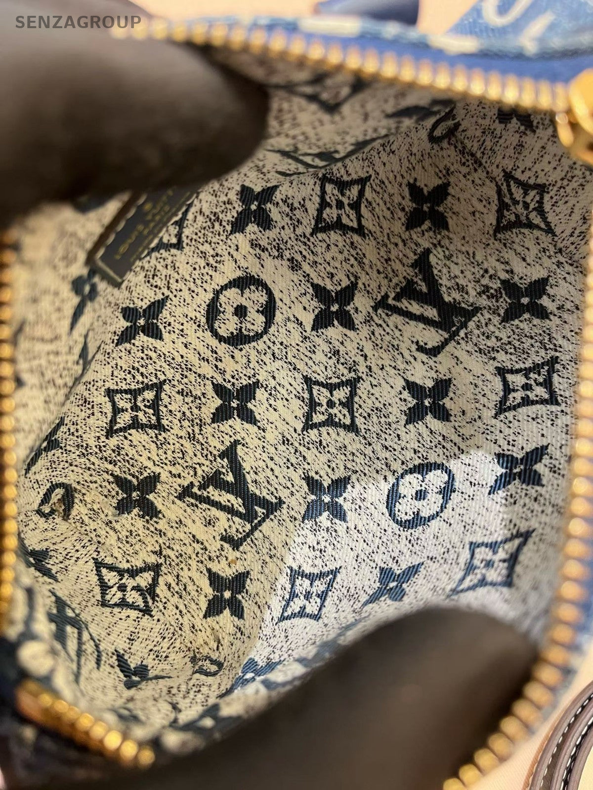 Louis Vuitton Speedy Nano Denim Monogram Top Handle Crossbody Blue Gold Women