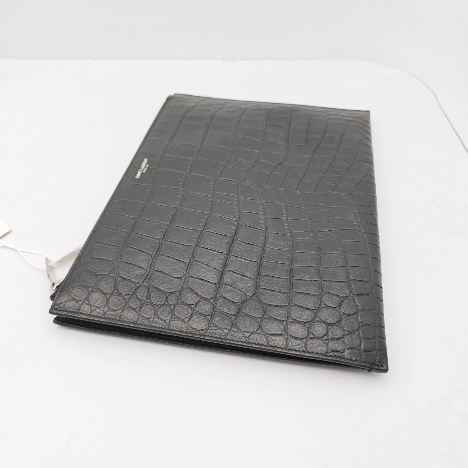 YSL Black Crocodile Embossed Leather Clutch Bag For Women
