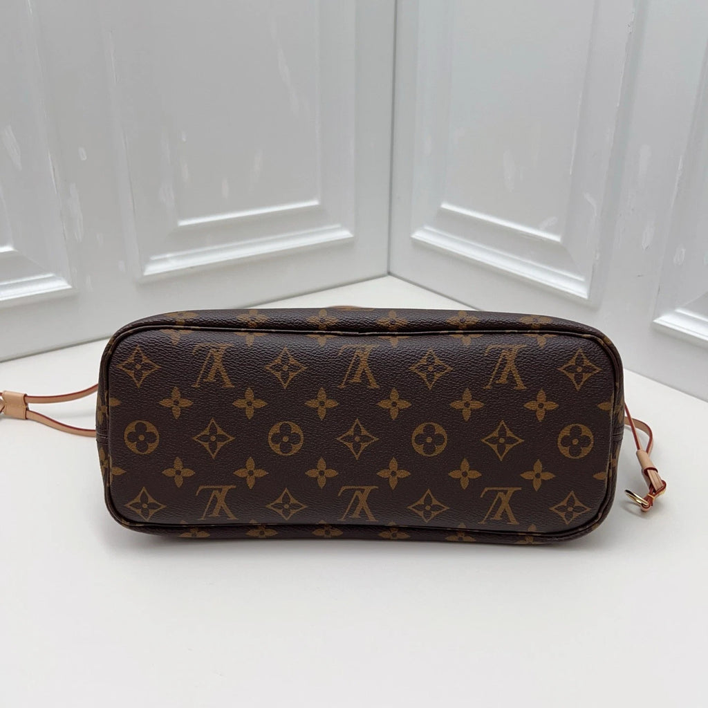 Louis Vuitton Neverfull PM Monogram Canvas Tote Shoulder Bag Brown Gold Women