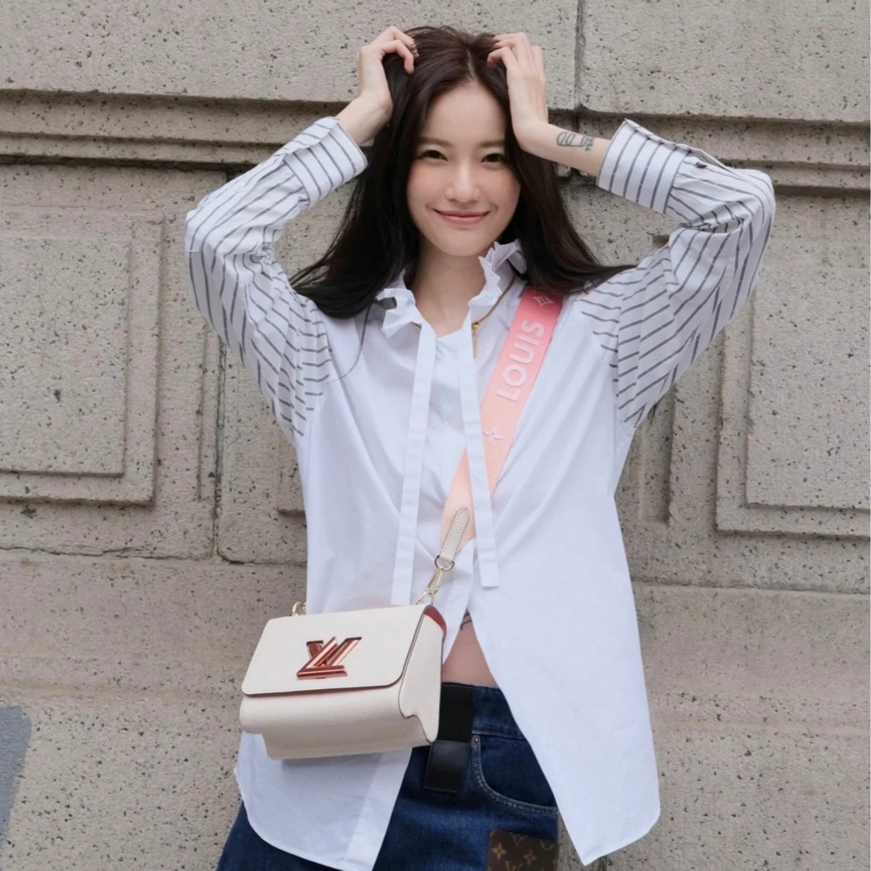 Louis Vuitton Twist PM Top Handle Crossbody White Gold Women Classic