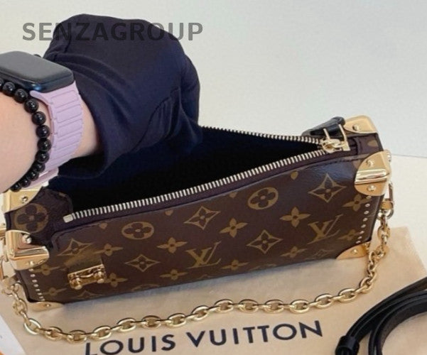 Louis Vuitton Side Trunk Mini Monogram Chain Shoulder Bag Brown Gold Women