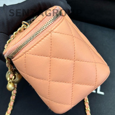 Chanel Quilted Pink Gold Ball Long Box Chain Shoulder Crossbody Bag