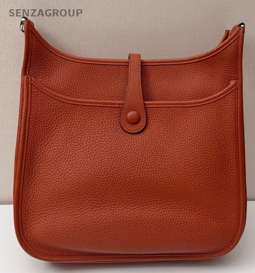 HERMES Evelyne TC Leather Shoulder Bag Crossbody Brown Silver Used Women Classic