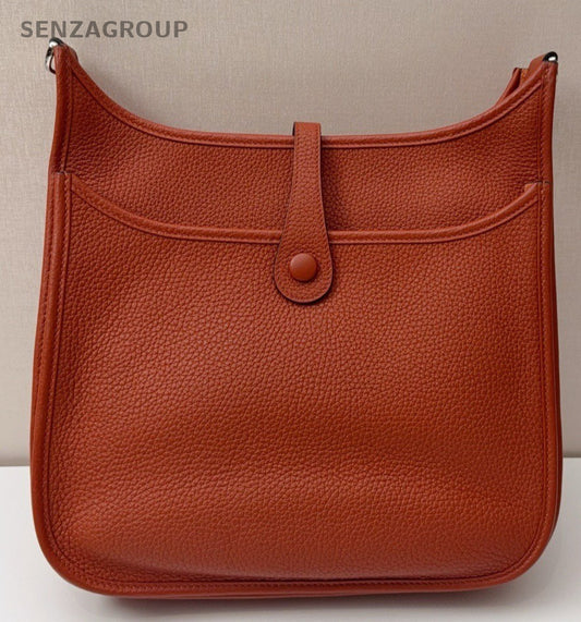 HERMES Evelyne TC Leather Shoulder Bag Crossbody Brown Silver Used Women Classic