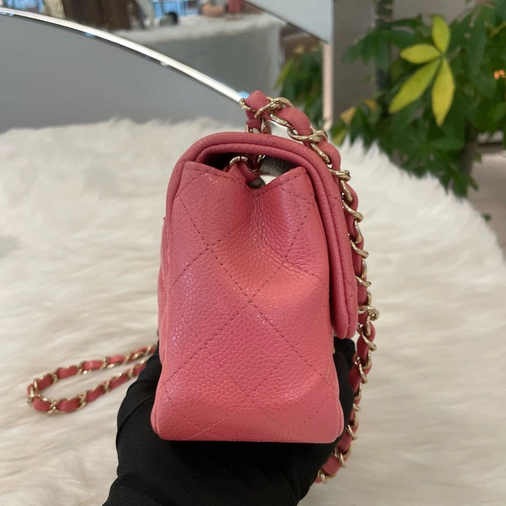 Chanel Classic Square Mini Flap Bag Pink Gold Chain Crossbody For Women