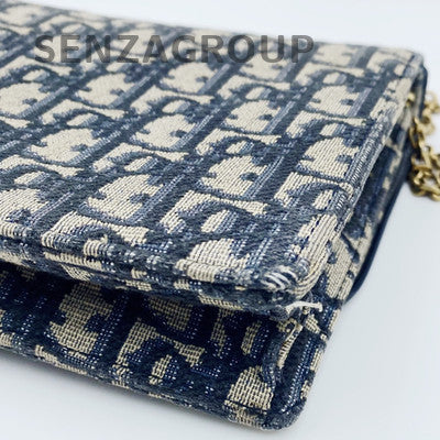 Dior Saddle WOC Monogram Chain Shoulder Crossbody Bag Black Gold