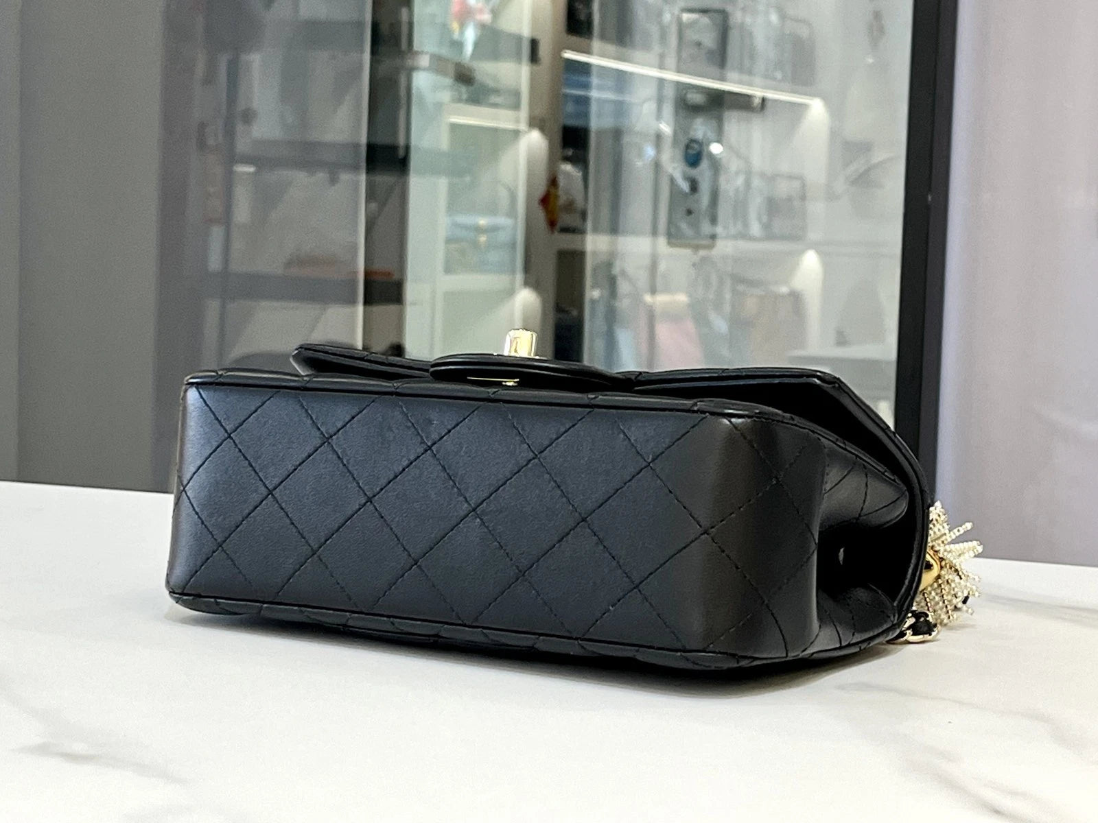 CHANEL CF Big Mini Top Handle Bag Black Lambskin For Women