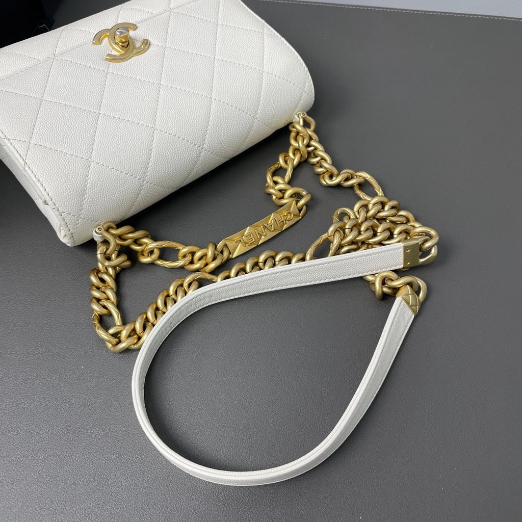 CHANEL Quilted White Calfskin Top Handle Chain Bag For Women