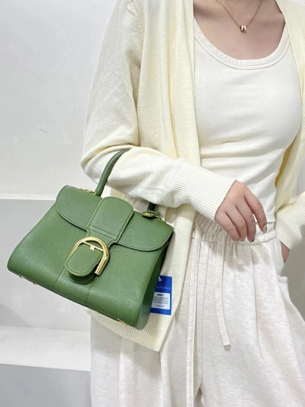 Delvaux Empire Brilliant Mini Calfskin Top Handle Crossbody Green Gold Women