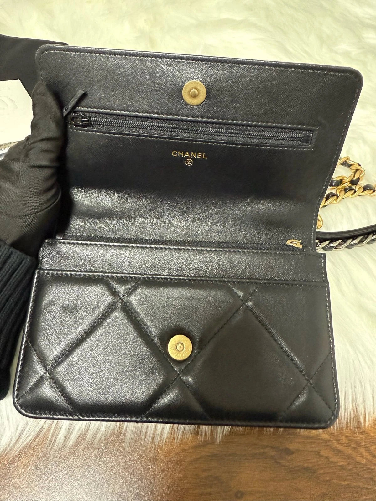 Authentic CHANEL 19 WOC Black Gold Crossbody Bag For Women