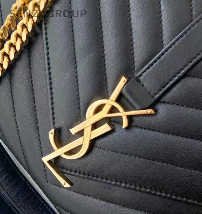 Saint Laurent Envelope Chain Logo Shoulder Bag Black Gold Used Women Classic