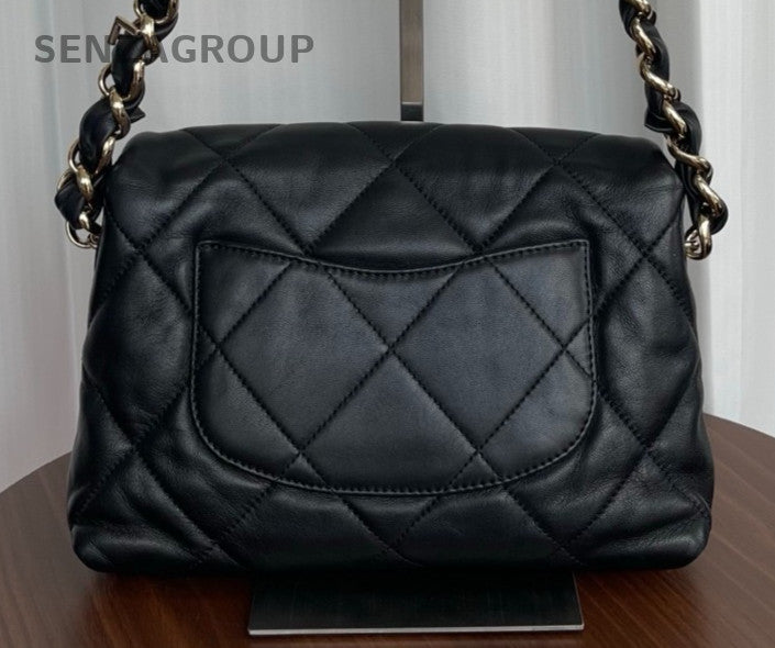 Chanel Diamond Chain Black Gold Shoulder Bag Used Women Classic Fashion