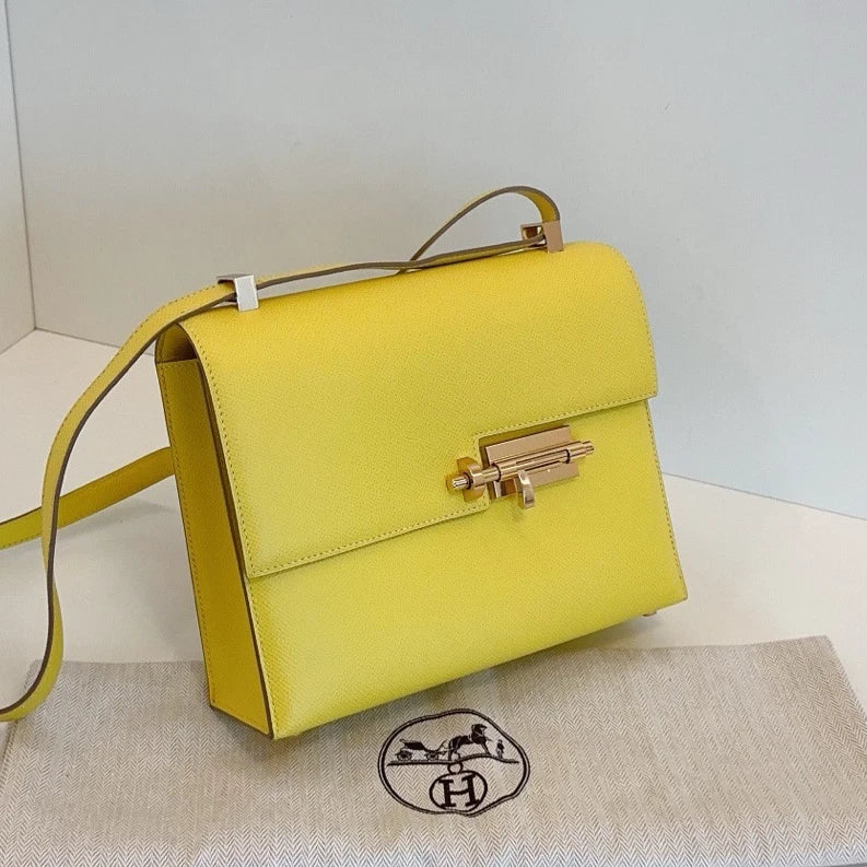 Hermes Verrou23 Epsom Shoulder Bag Yellow Gold Women Classic Fashion