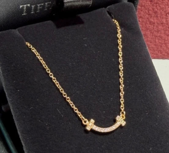 Tiffany &amp; Co. Tiffany T Smile Mini Diamond Necklace 18K Pink Rose Gold