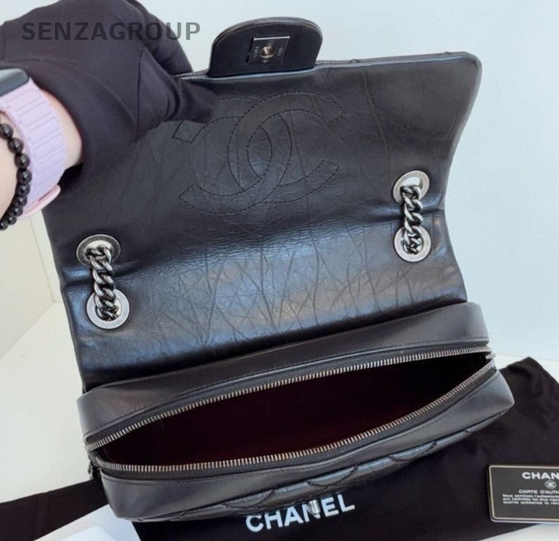 Chanel Classic Flap Chain Shoulder Bag Black Silver Diamond Used Women Fashion