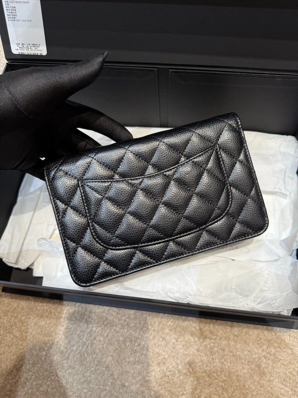 CHANEL Black Gold Lambskin WOC Crossbody Bag For Women