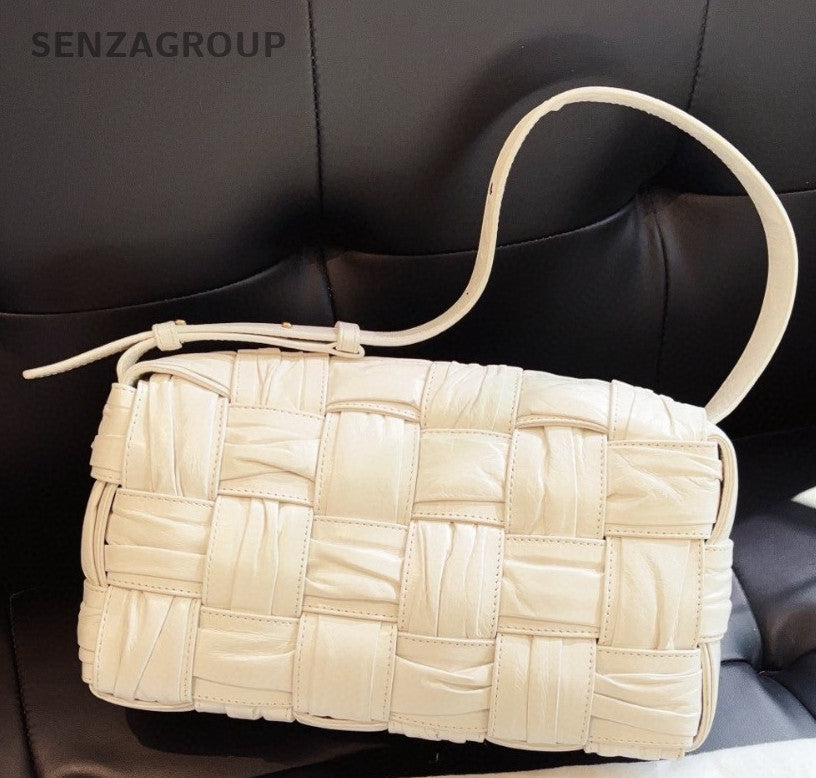 Bottega Veneta Cassette Shoulder Bag White Gold Used Women Classic Fashion