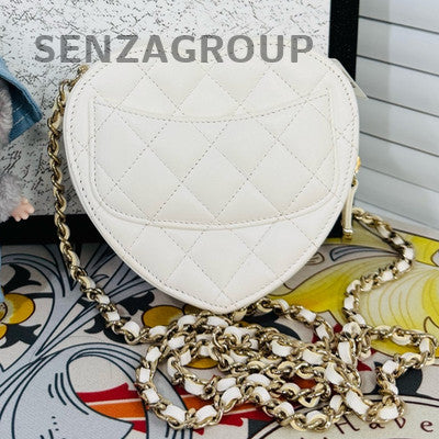 Chanel White Gold Heart Chain Shoulder Crossbody Bag Small Classic Fashion