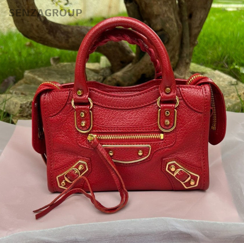 Balenciaga City mini Top Handle 2way Shoulder Handbag Red Gold Women
