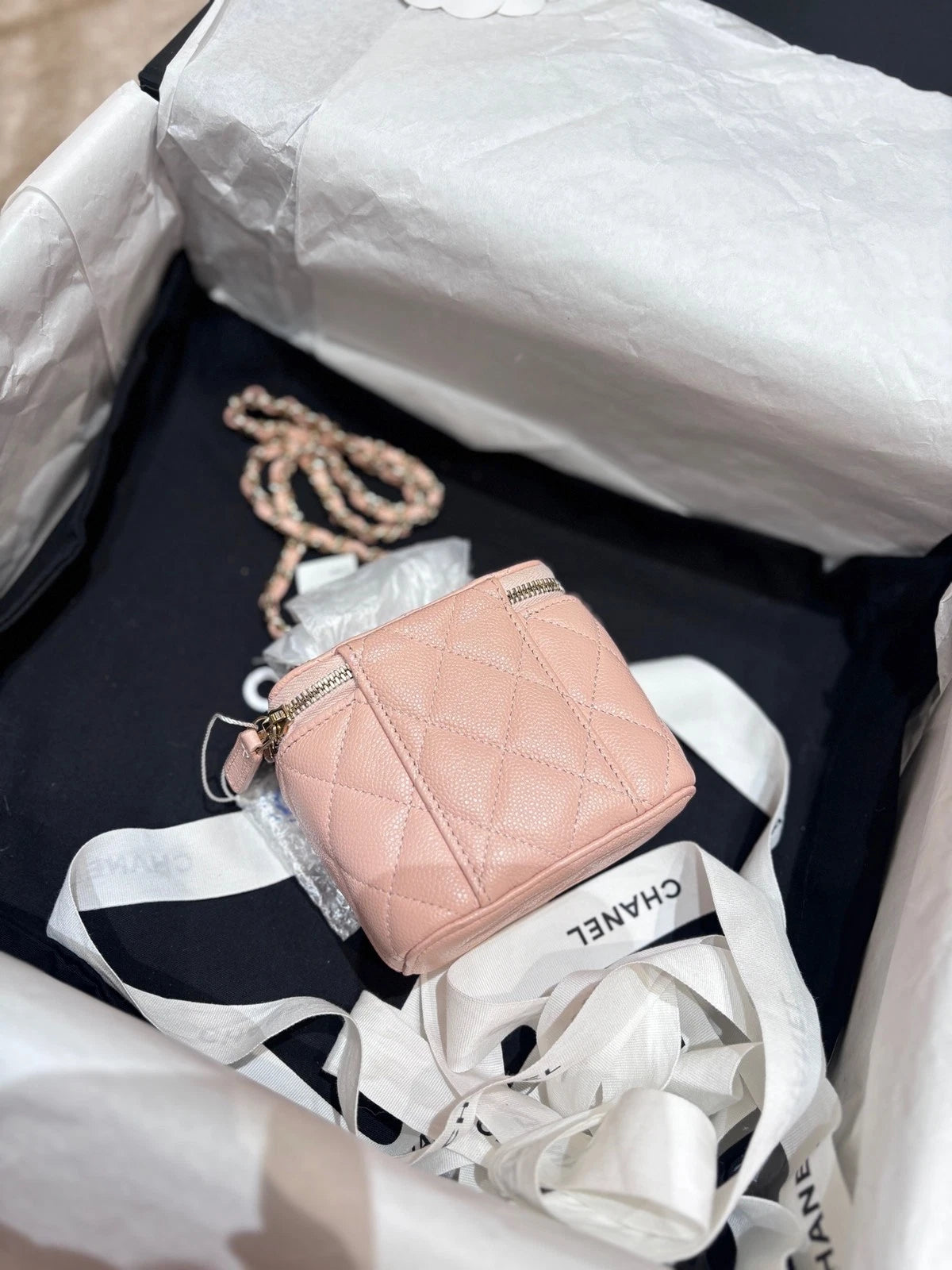 CHANEL Sakura Pink Leather Mini Box Bag For Women