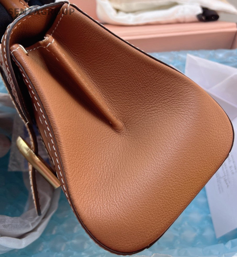 Delvaux Brilliant Mini Top Handle Bag Brown Gold Used Women Classic Designer