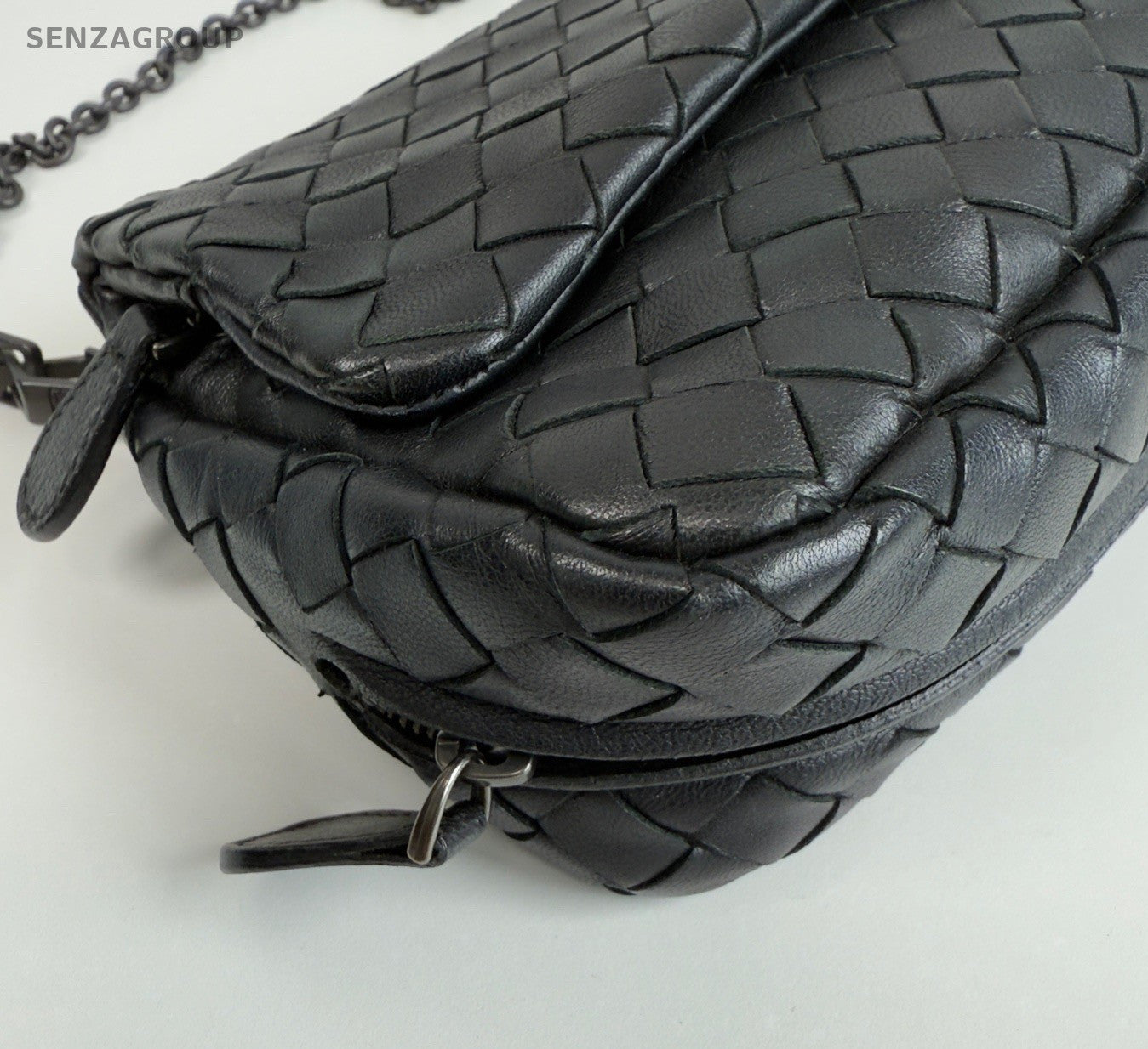 Bottega Veneta Lambskin Chain Shoulder Bag Black Used Women Classic