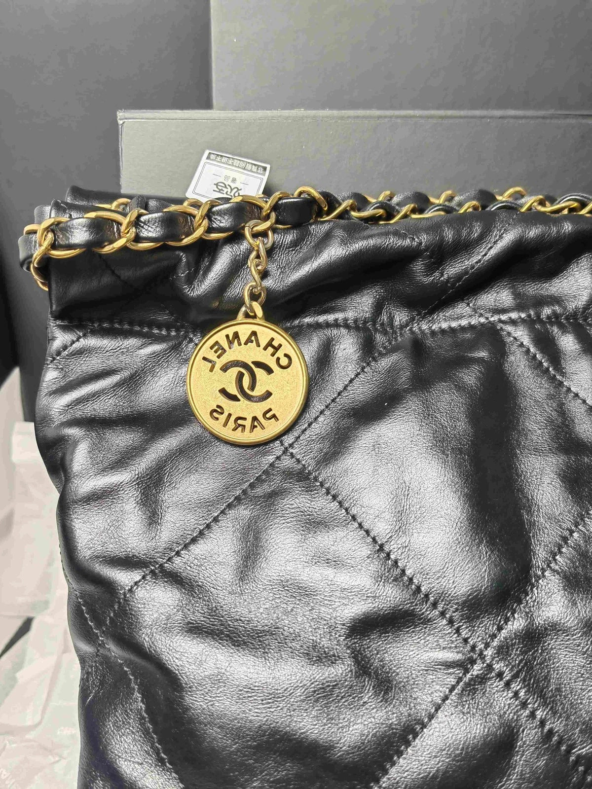 CHANEL 22 Bag Black Gold Medium Tote Shoulder Bag for Women