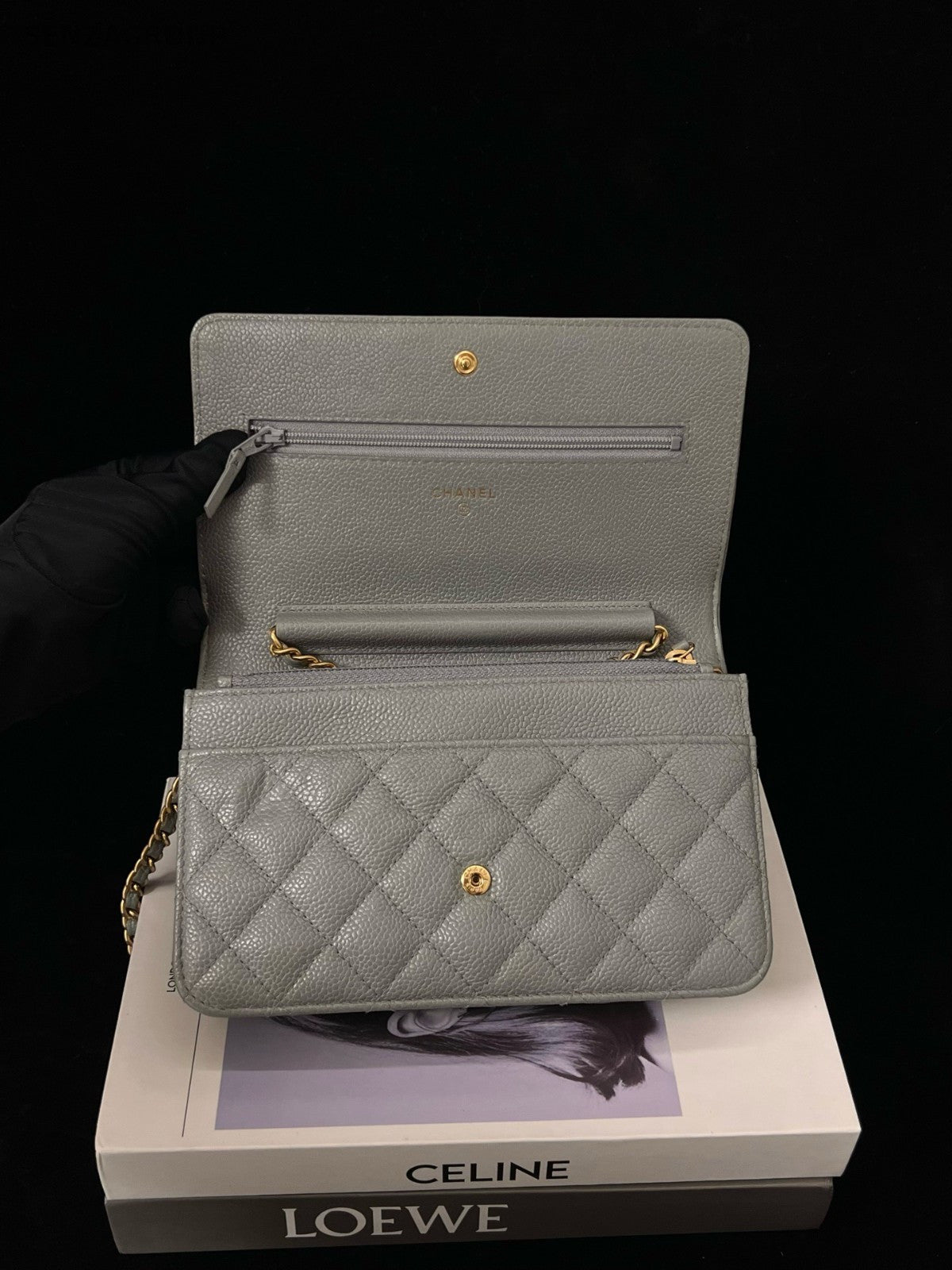 CHANEL Leboy Woc Diamond Pattern Calfskin Chain Shoulder bag Gray Gold Women