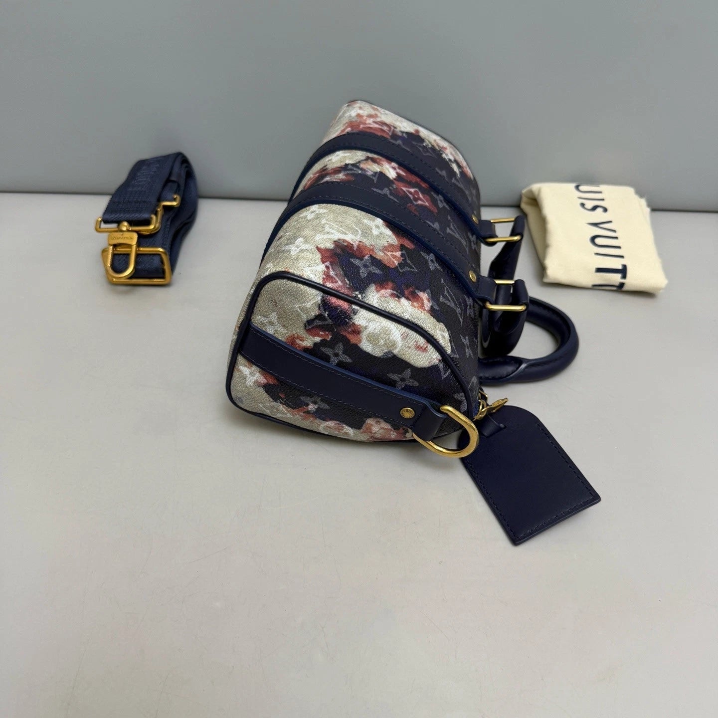 Louis Vuitton Keepall Gold Blue Crossbody Top Handle Excellent