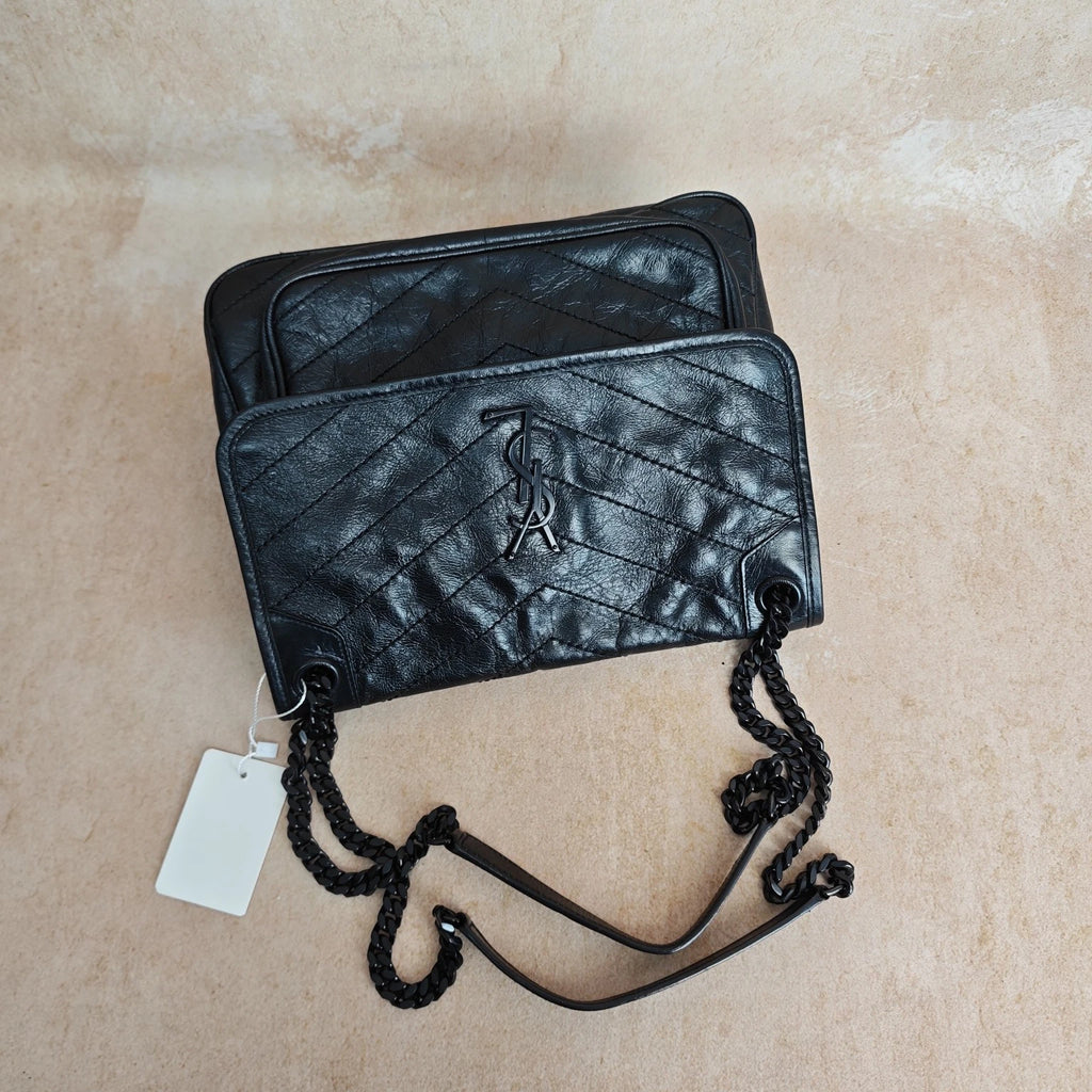 YSL Niki Medium soBlack Leather Crossbody Shoulder Bag For Women