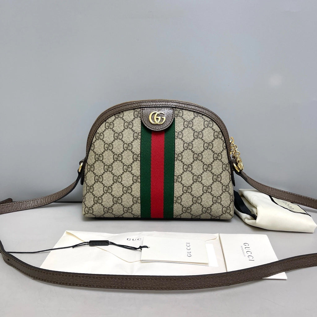 Authentic Gucci Ophidia Bell Bag Shoulder Crossbody Bag Brown Gold Hardware