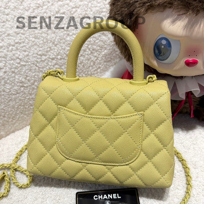 Chanel Calfskin Mini Coco Handle Yellow Handbag Chain Strap Crossbody