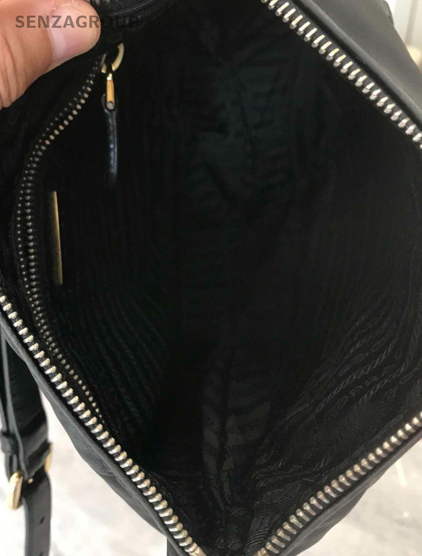 Prada Nylon Hobo Shoulder Bag Crossbody Black Gold Women Classic