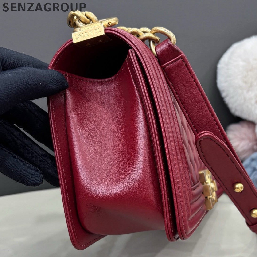 Chanel Leboy MM Calfskin Chain Shoulder Crossbody Red Gold Women Classic