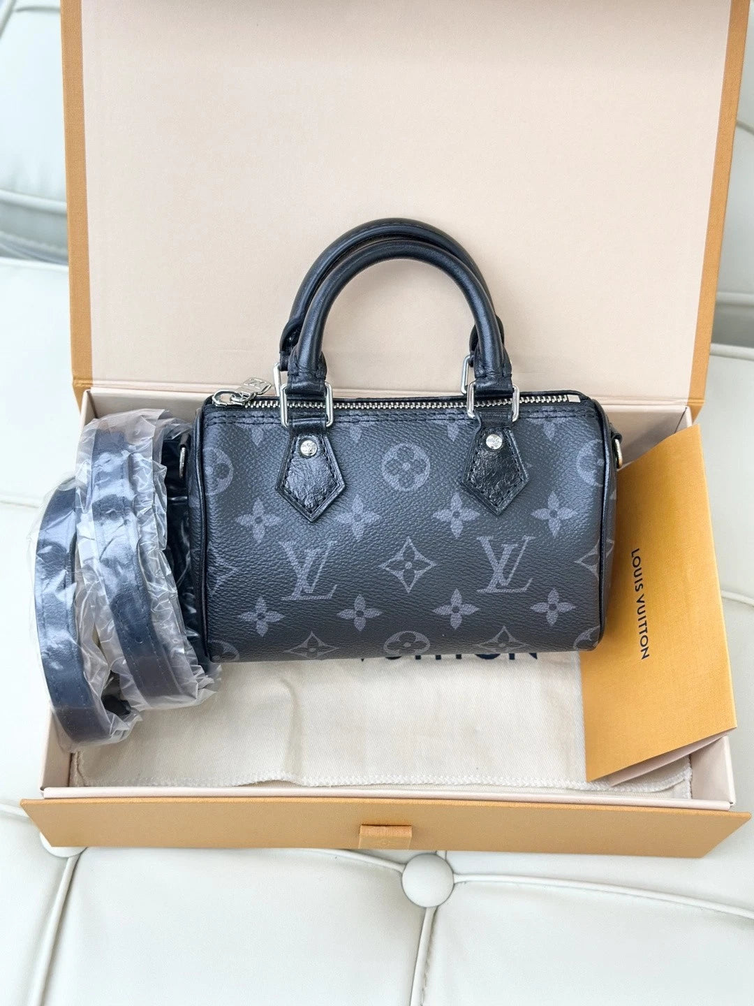 Louis Vuitton Speedy Nano Monogram Top Handle Crossbody Bag Black Women S