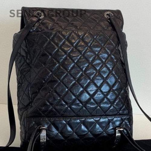 Chanel Calfskin MM Backpack Black Silver Diamond Used Women Classic Designer