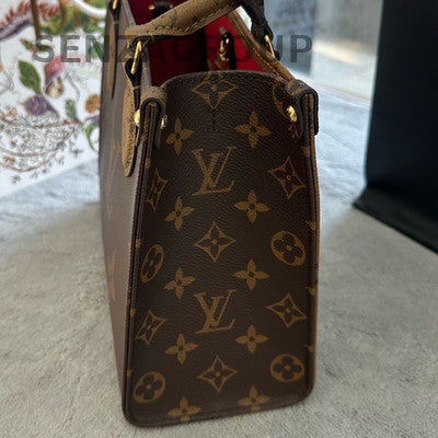 Louis Vuitton OnTheGo Small Tote Bag Brown Gold Hardware Classic Women
