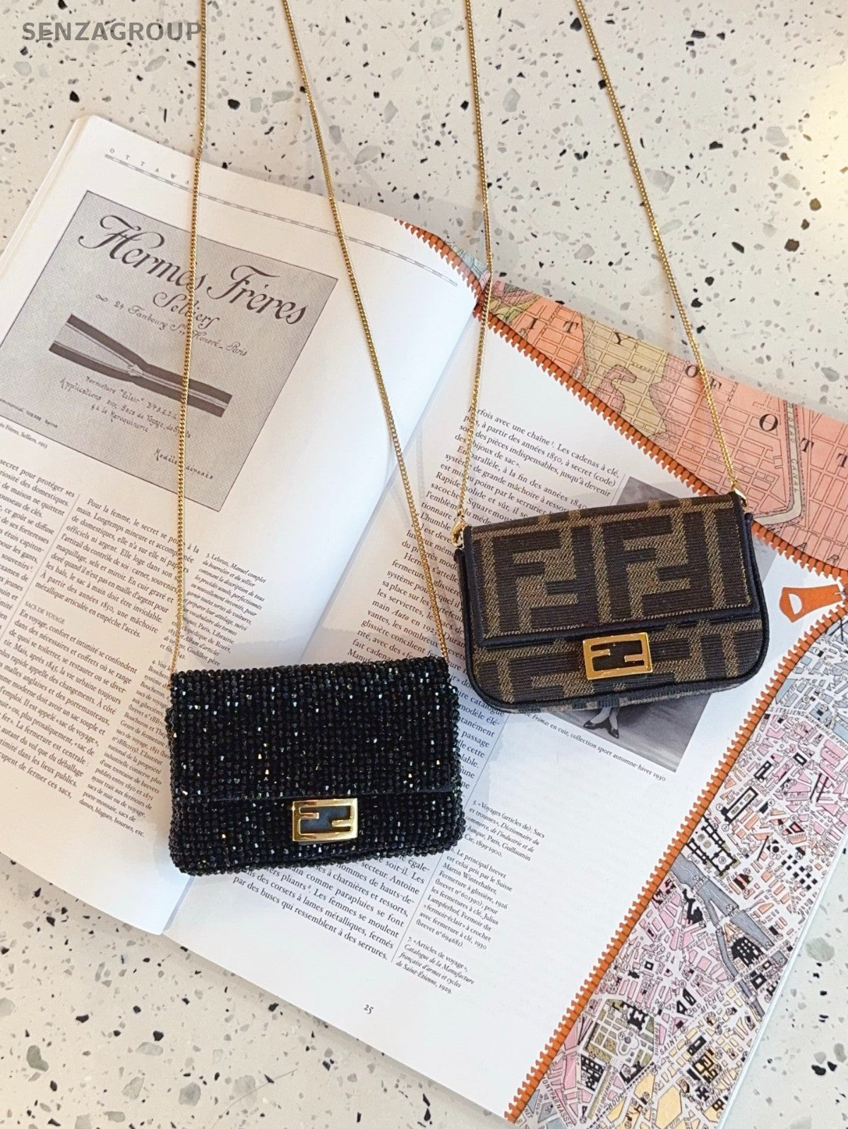 Fendi nano baguette Black beaded string Purse Chain Shoulder bag Crossbody