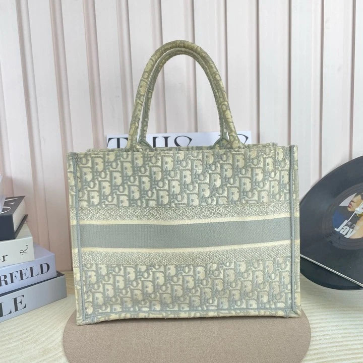 Dior Gray Embroidered Canvas Medium Book Tote Bag For Women